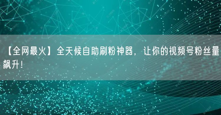 【全网最火】全天候自助刷粉神器，让你的视频号粉丝量飙升！