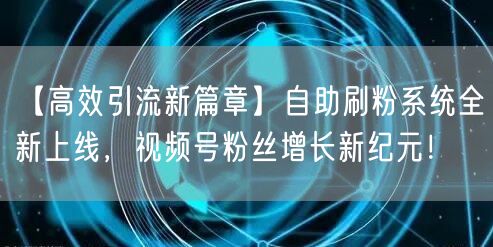 【高效引流新篇章】自助刷粉系统全新上线，视频号粉丝增长新纪元