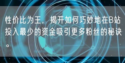性价比为王，揭开如何巧妙地在B站投入最少的资金吸引更多粉丝的秘诀。